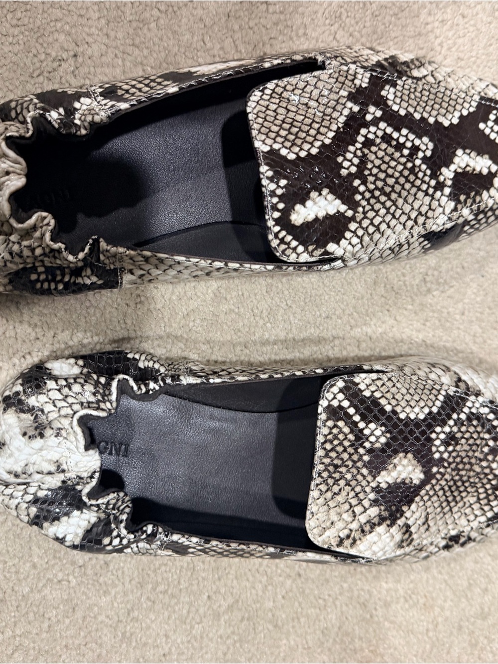St. Agni Black & Cream Snake-Print Loafers